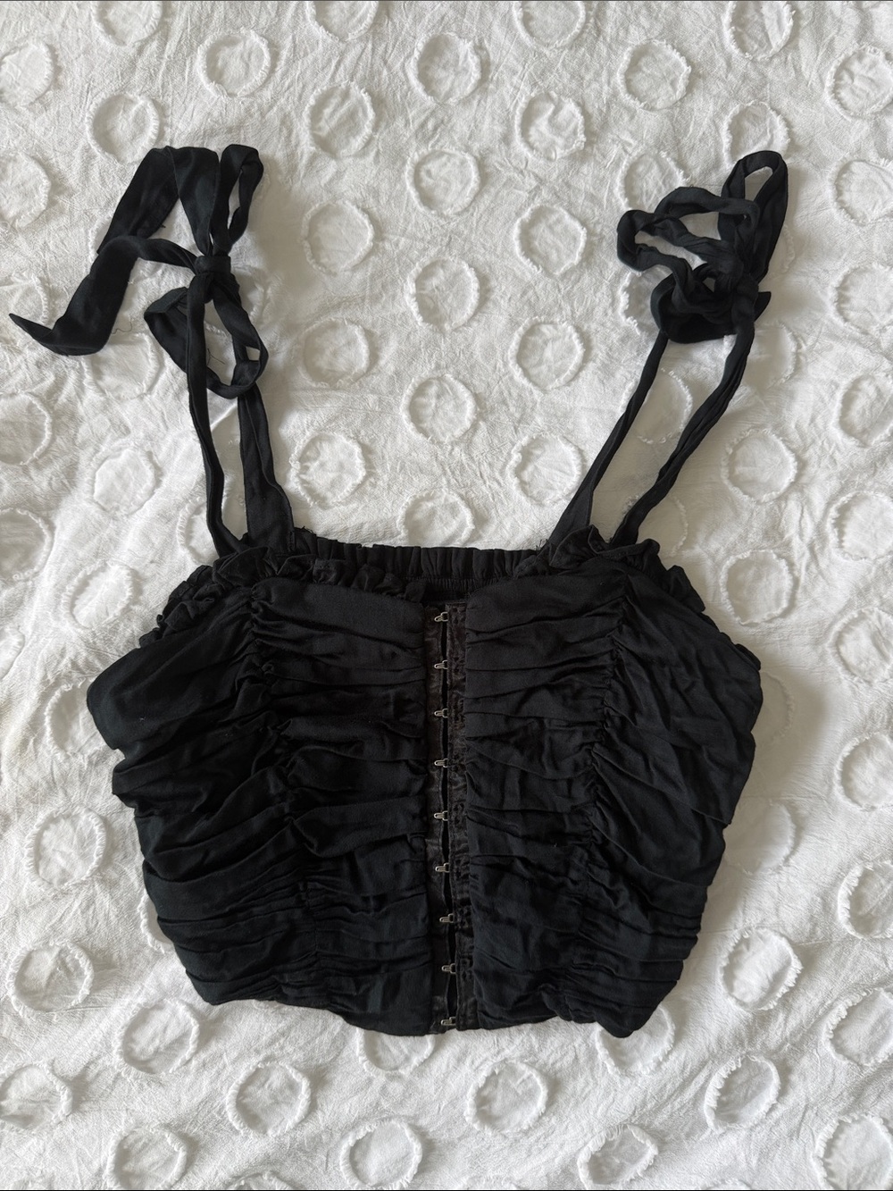 Black Ruching Tie-Shoulder Crop Top